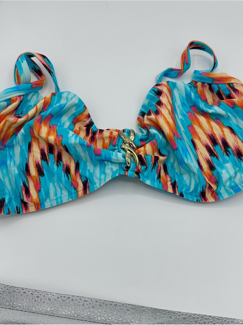 Sunsets Turquoise Multicolor Underwire Bikini Top Gold Accent Size 38DD (1319)